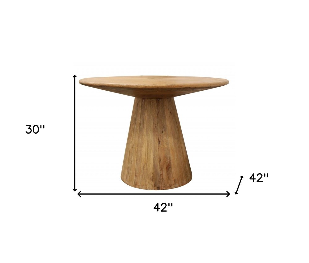 42" Natural Solid Wood Pedestal Base Round Top Dining Table