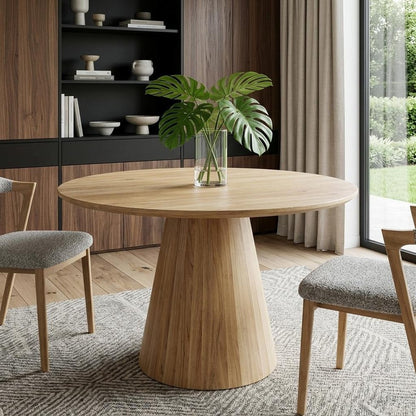42" Natural Solid Wood Pedestal Base Round Top Dining Table