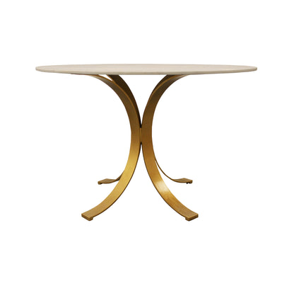 48" Ivory And Brass Rounded Marble And Iron Pedestal Base Dining Table