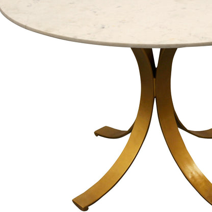 48" Ivory And Brass Rounded Marble And Iron Pedestal Base Dining Table