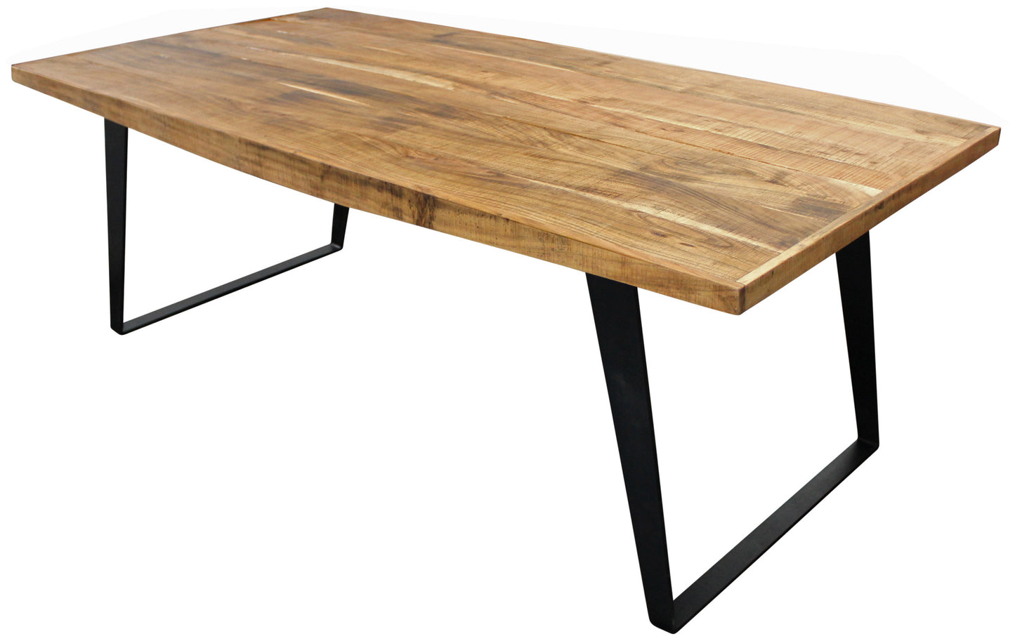 63" Natural And Black Solid Wood And Iron Sled Base Dining Table