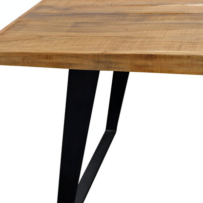 84" Natural And Black Solid Wood And Iron Sled Base Dining Table