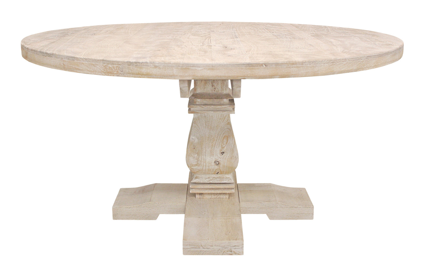 58" Natural Rounded Solid Wood Pedestal Base Dining Table