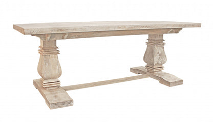 81" Antiqued White Solid Wood Trestle Base Dining Table