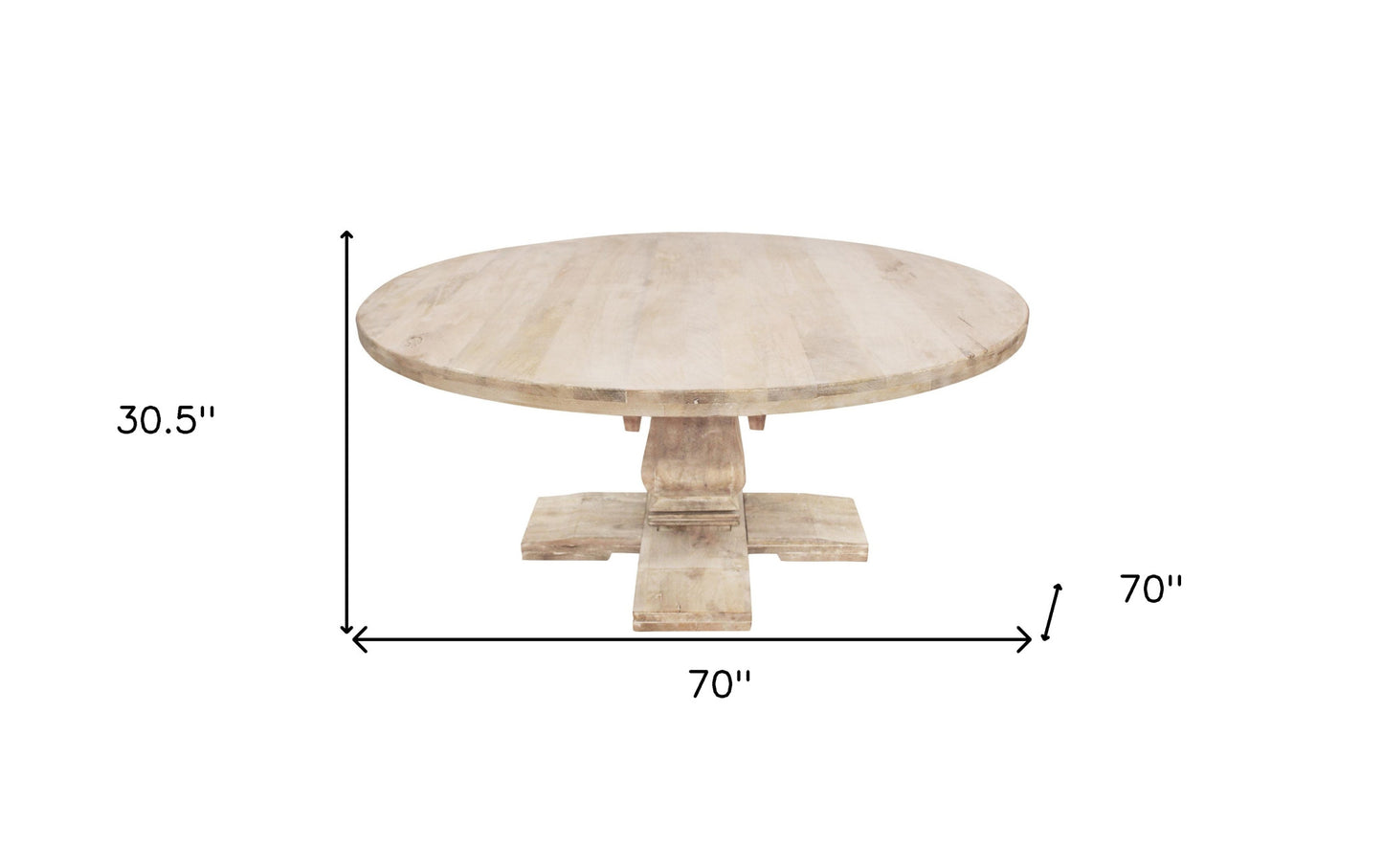 70" Brown Rounded Solid Wood Pedestal Base Dining Table