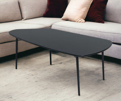 47" Black And Black Marble Stone Free Form Coffee Table