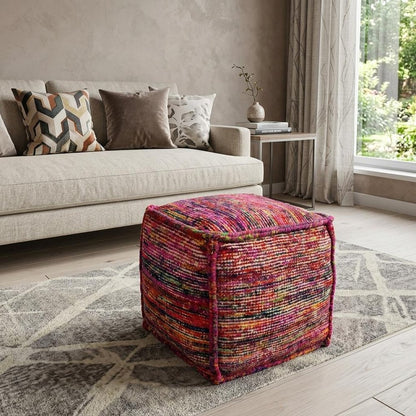 18" Pink Wool Cube Pouf Ottoman