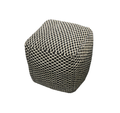 18" Black and Ivory Wool Cube Geometric Pouf Ottoman