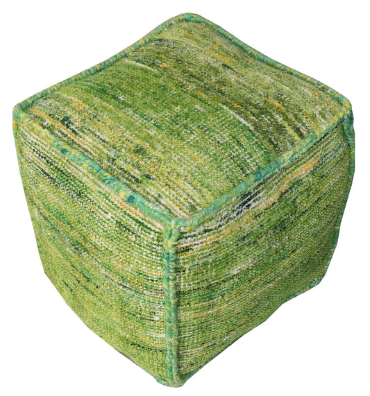 18" Green Recycled Silk and Cotton Blend Cube Pouf Ottoman