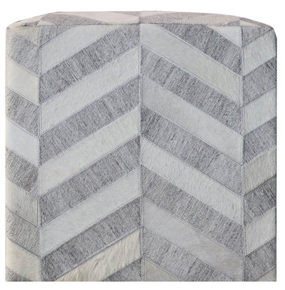 18" Gray and Ivory Hair on Hide Cube Chevron Pouf Ottoman
