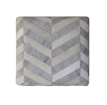 18" Gray and Ivory Hair on Hide Cube Chevron Pouf Ottoman