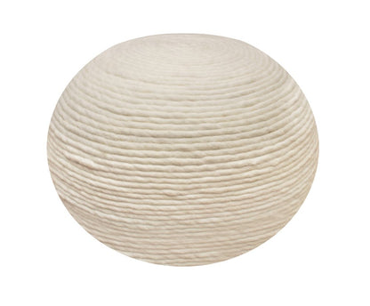 20" Ivory Wool Round Ribbed Pouf Ottoman