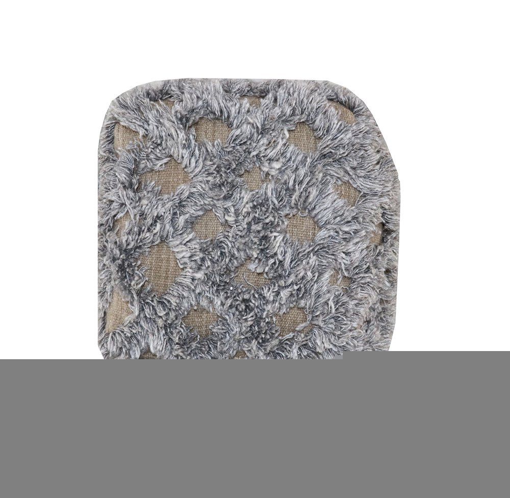 18" Natural and Gray Wool Cotton Blend Cube Geometric Pouf Ottoman