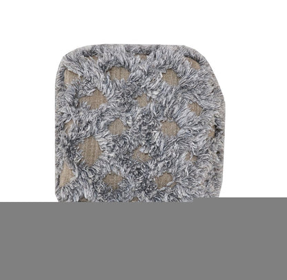 18" Natural and Gray Wool Cotton Blend Cube Geometric Pouf Ottoman