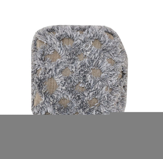 18" Natural and Gray Wool Cotton Blend Cube Geometric Pouf Ottoman