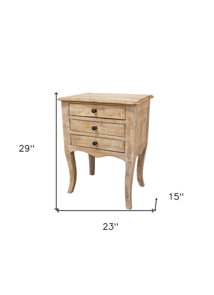 29" White Three Drawer Nightstand