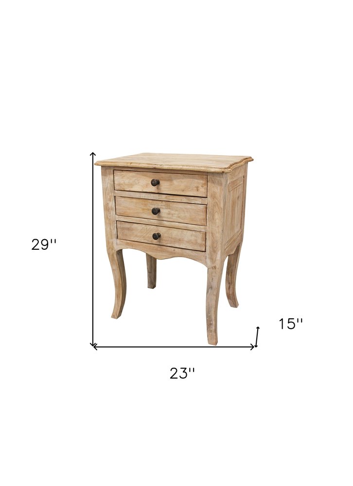 29" White Solid Wood Three Drawer Nightstand