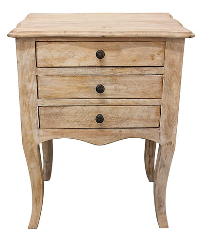 29" White Solid Wood Three Drawer Nightstand