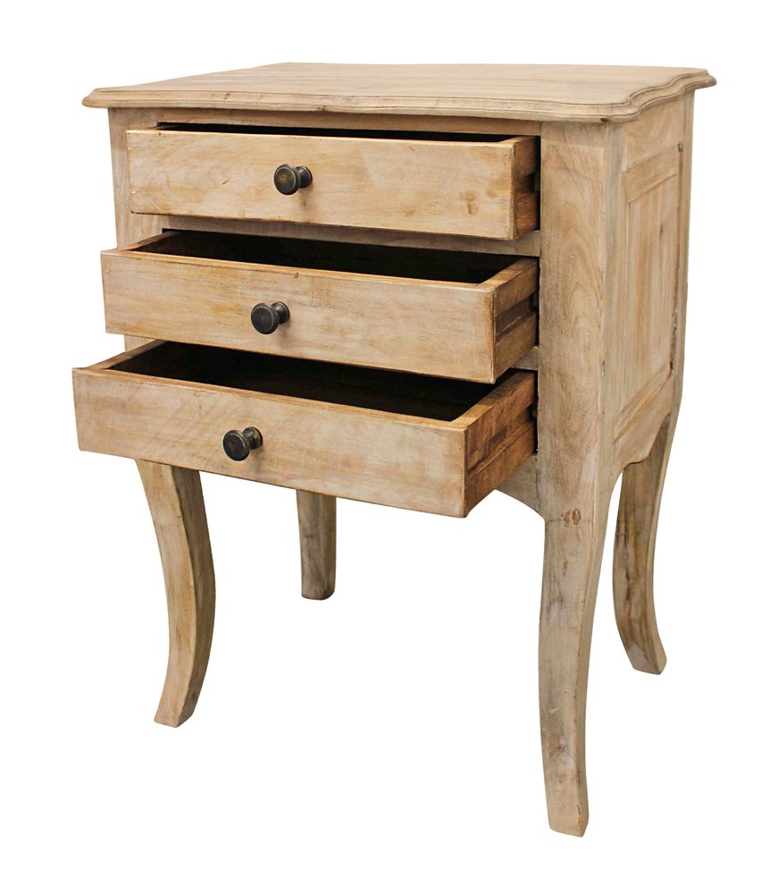 29" White Solid Wood Three Drawer Nightstand