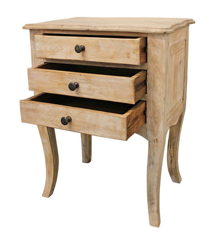 29" White Solid Wood Three Drawer Nightstand