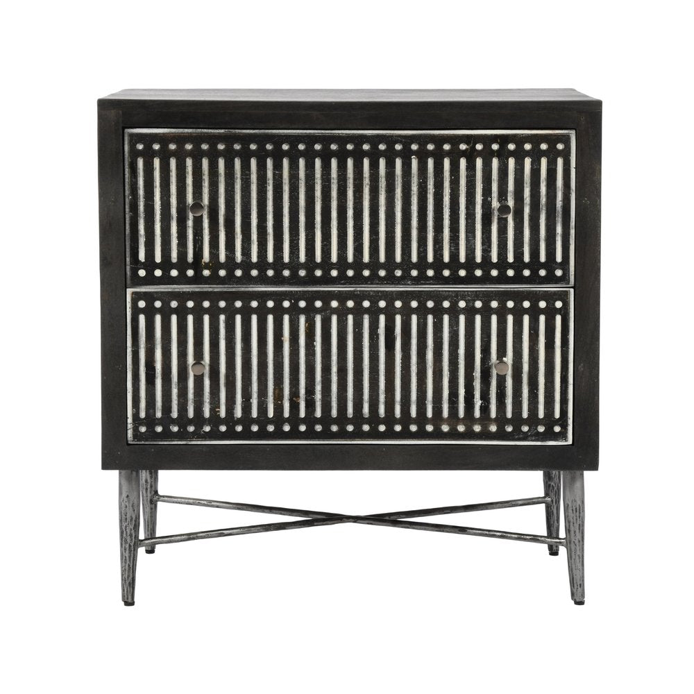 28" Dark Brown Solid Wood Two Drawer Nightstand