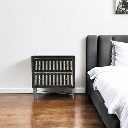 28" Dark Brown Solid Wood Two Drawer Nightstand