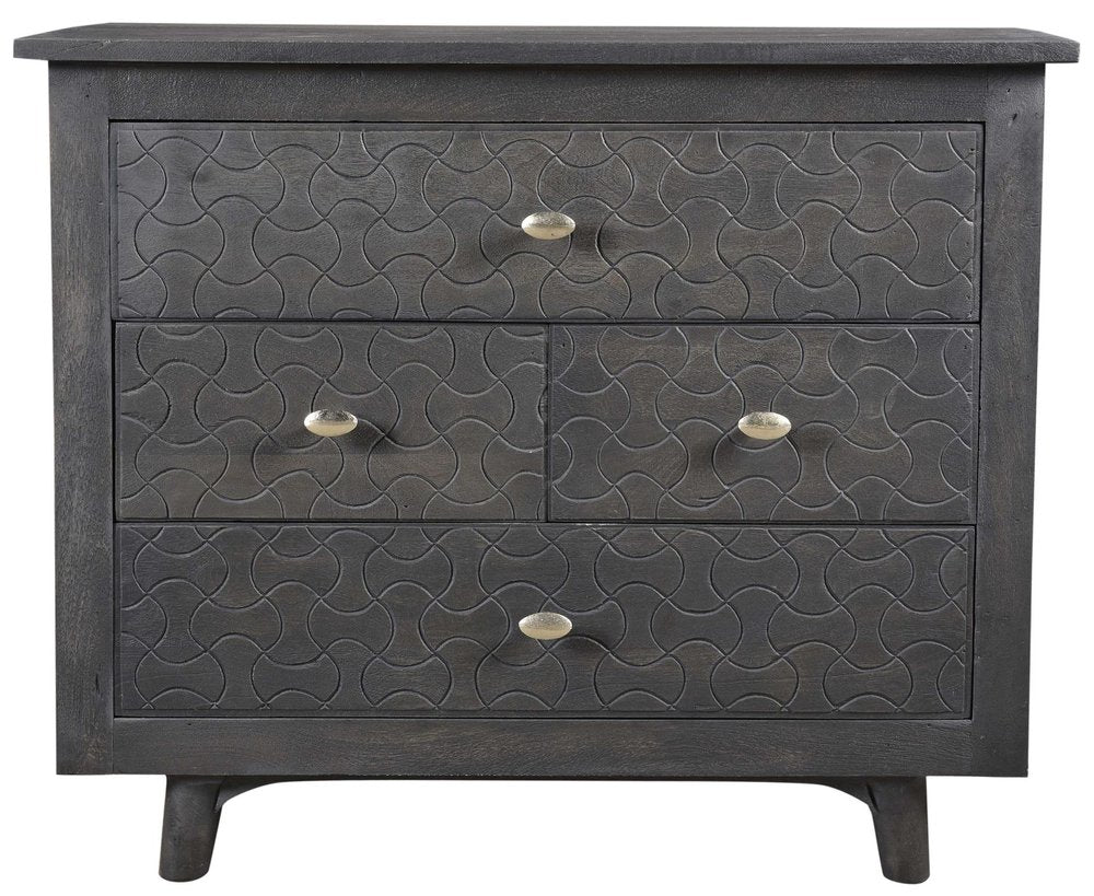 30" Gray Solid Wood Four Drawer Nightstand
