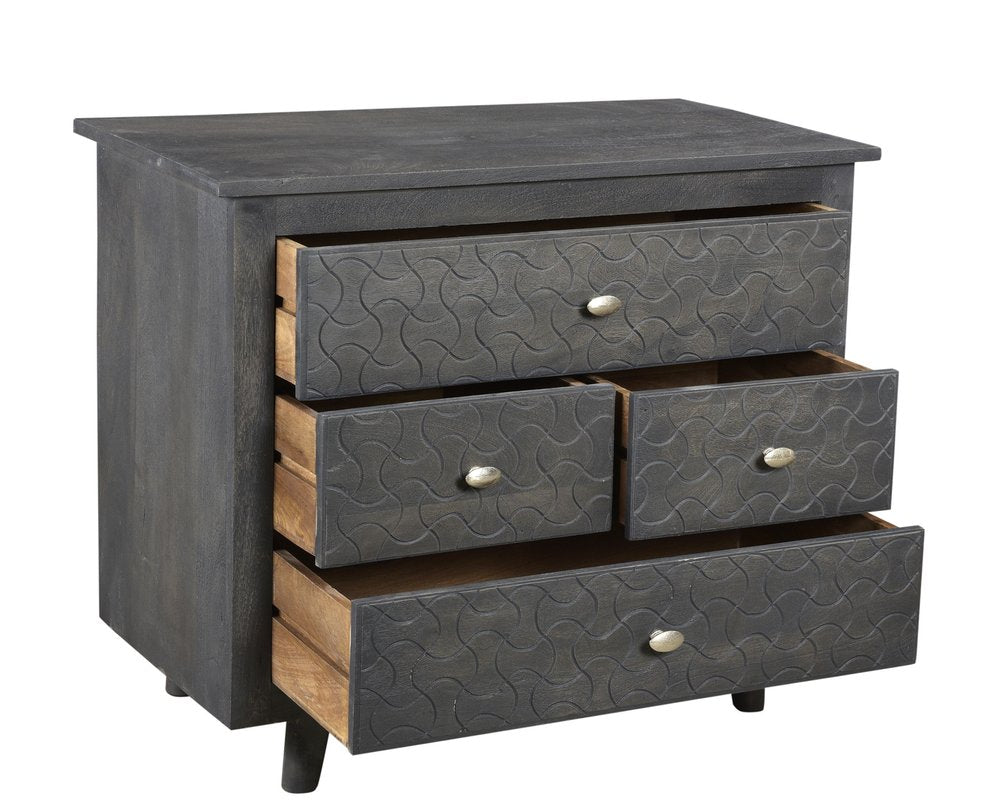 30" Gray Solid Wood Four Drawer Nightstand
