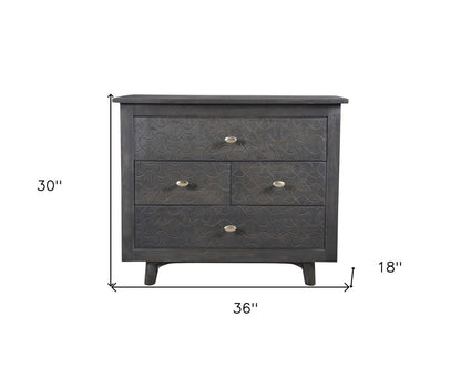 30" Gray Solid Wood Four Drawer Nightstand