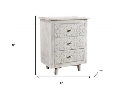 30" White Three Drawer Nightstand