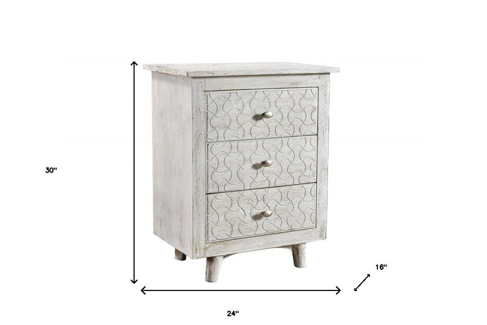 30" White Three Drawer Nightstand