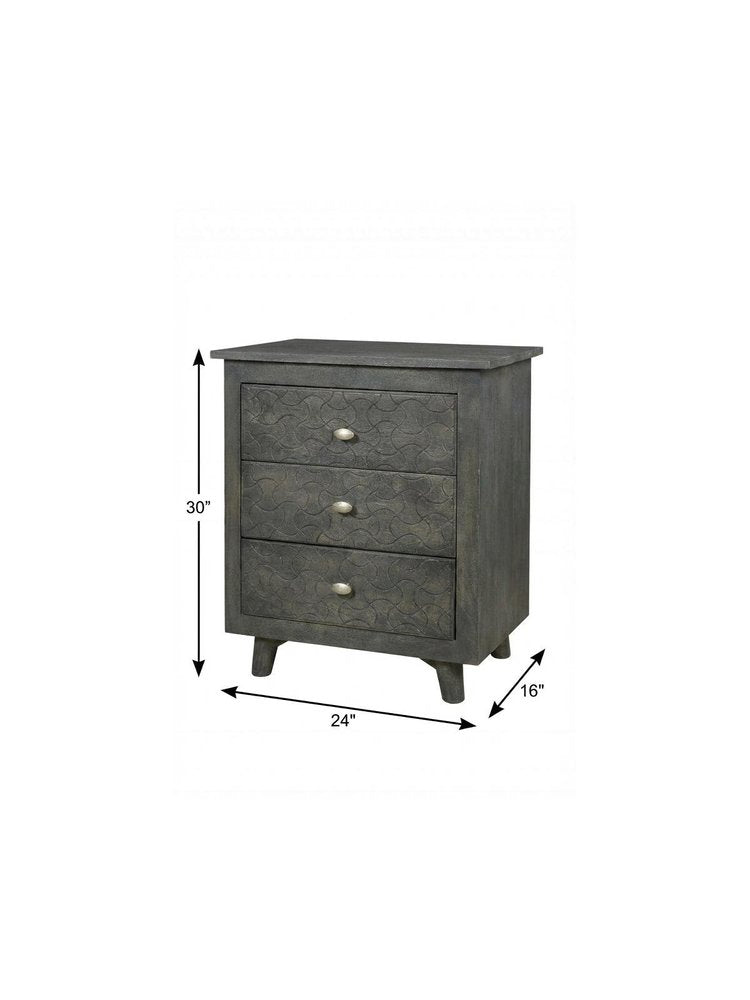 30" Gray Three Drawer Nightstand