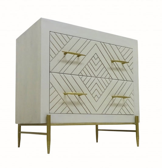 28" White Solid Wood Two Drawer Nightstand