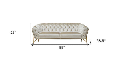 88" Beige Velvet Sofa With Gold Legs