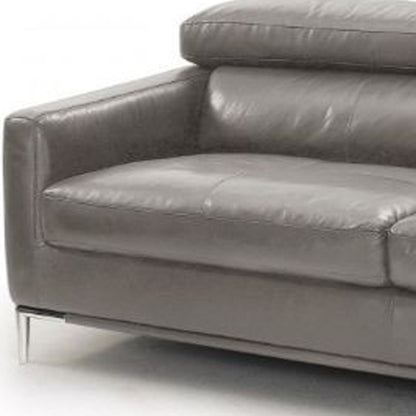 79" Dark Gray Leather Sofa With Silver Legs