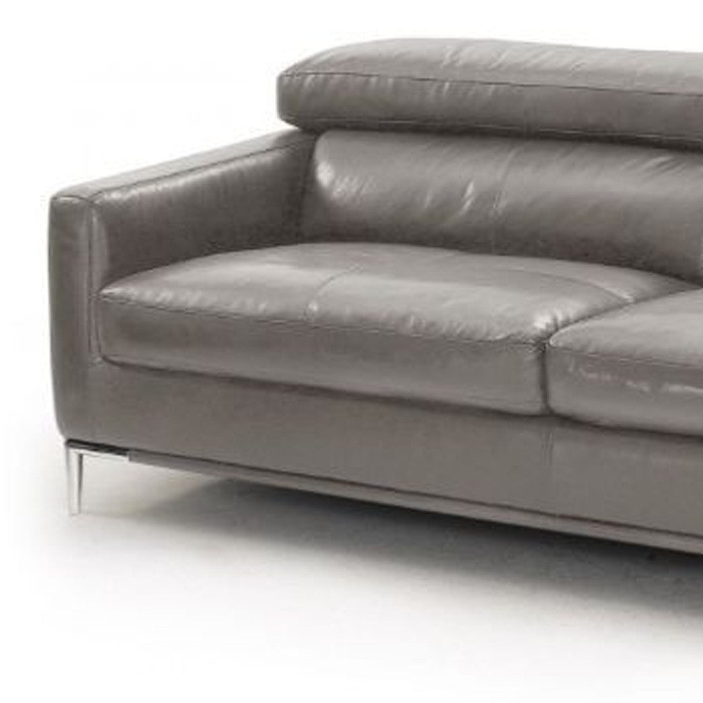 79" Dark Gray Leather Sofa With Silver Legs