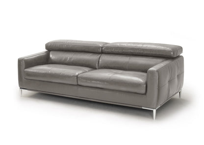 79" Dark Gray Leather Sofa With Silver Legs