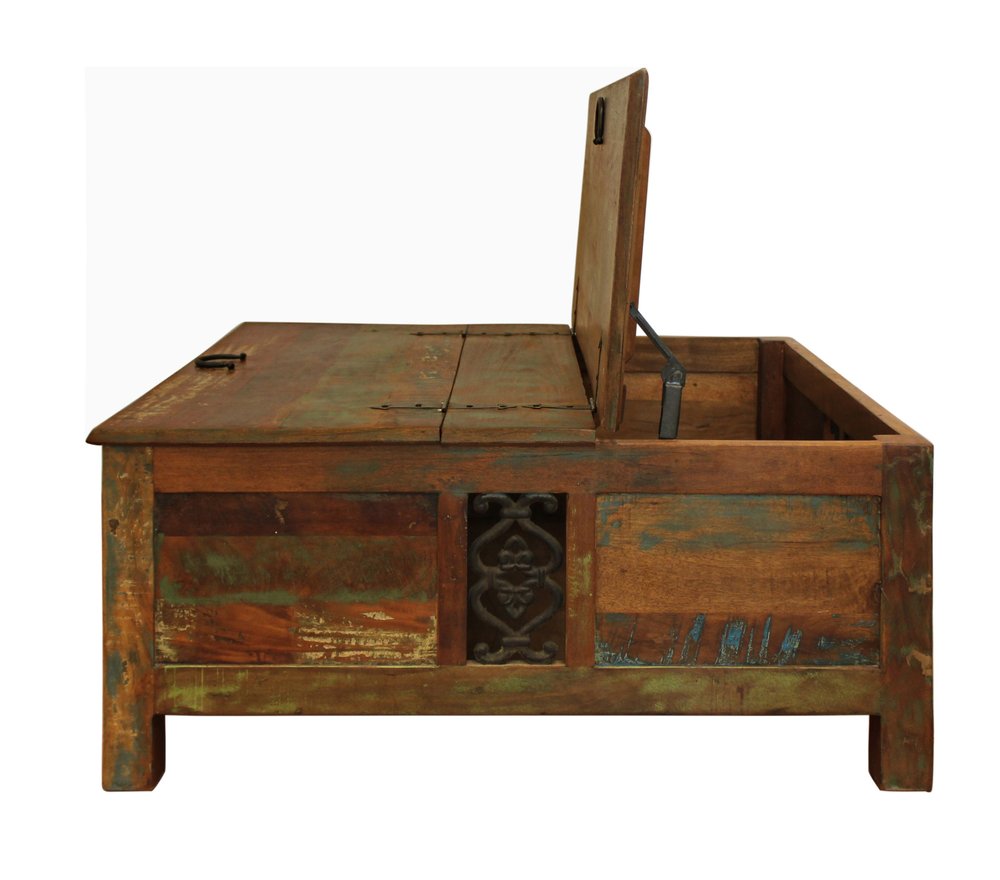 40" Brown Solid Wood Square Lift Top Solid Trunk Coffee Table
