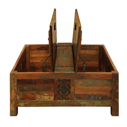 40" Brown Solid Wood Square Lift Top Solid Trunk Coffee Table