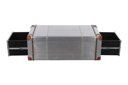 48" Silver Aluminum and Solid Wood Solid Coffee Table With Two Drawers