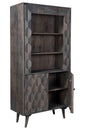 70" Gray Distressed Solid Wood Three Tier Bookcase with Two Doors