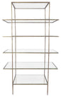 59" Antiqued Gold And Clear Iron and Glass Five Tier Etagere Bookcase