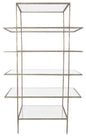 59" Antiqued Gold And Clear Iron and Glass Five Tier Etagere Bookcase