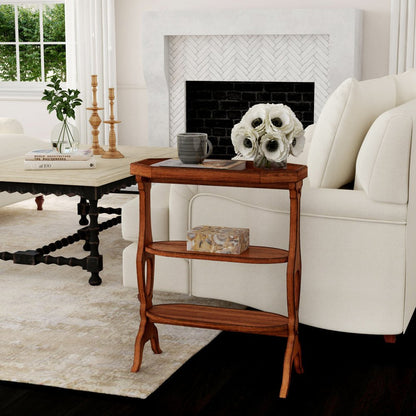28" Medium Brown Manufactured Wood Octagon End Table With Two Shelves