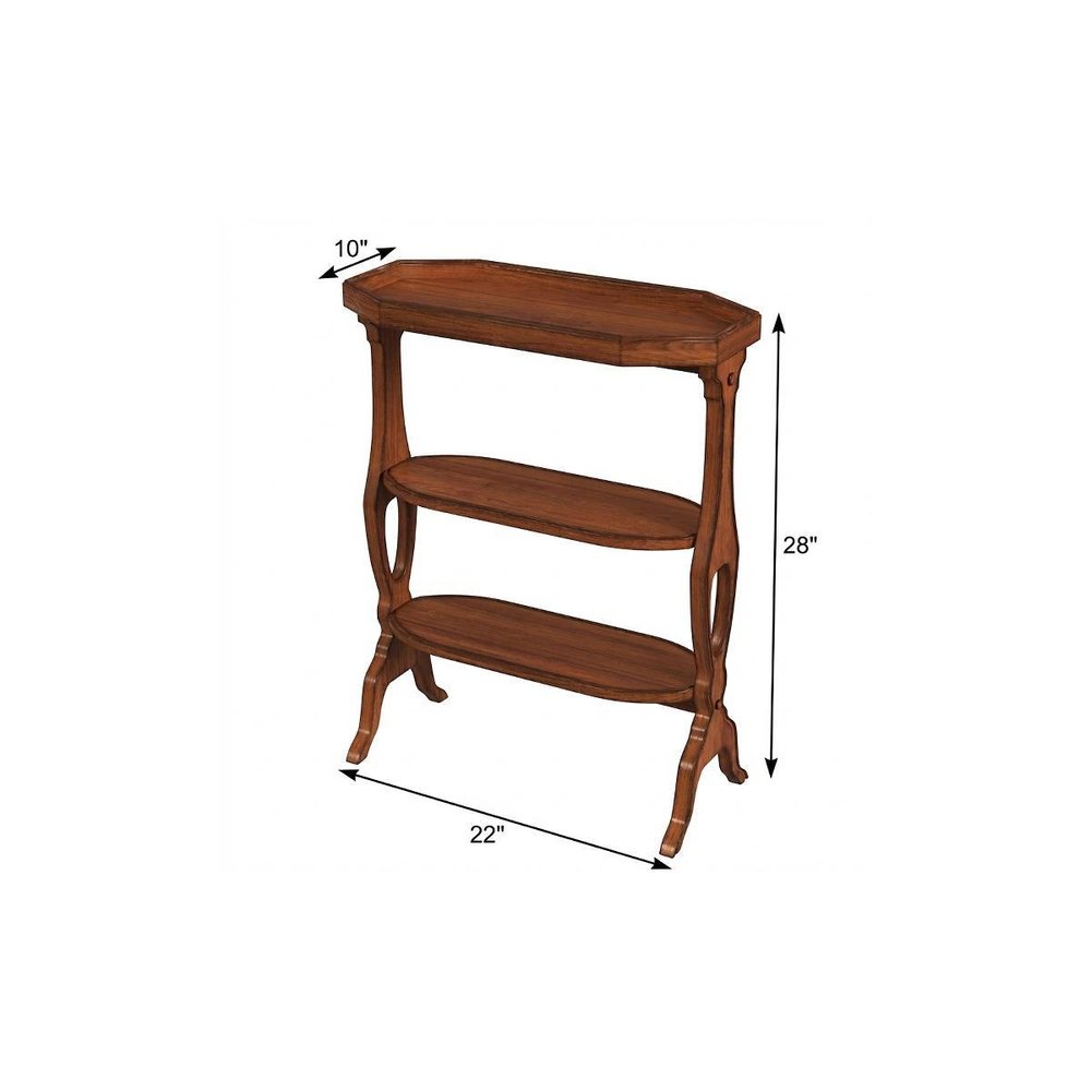 28" Medium Brown Manufactured Wood Octagon End Table With Two Shelves