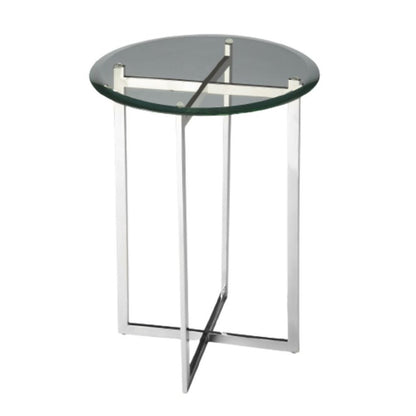21" Clear And Silver Glass and Stainless Steel Round End Table