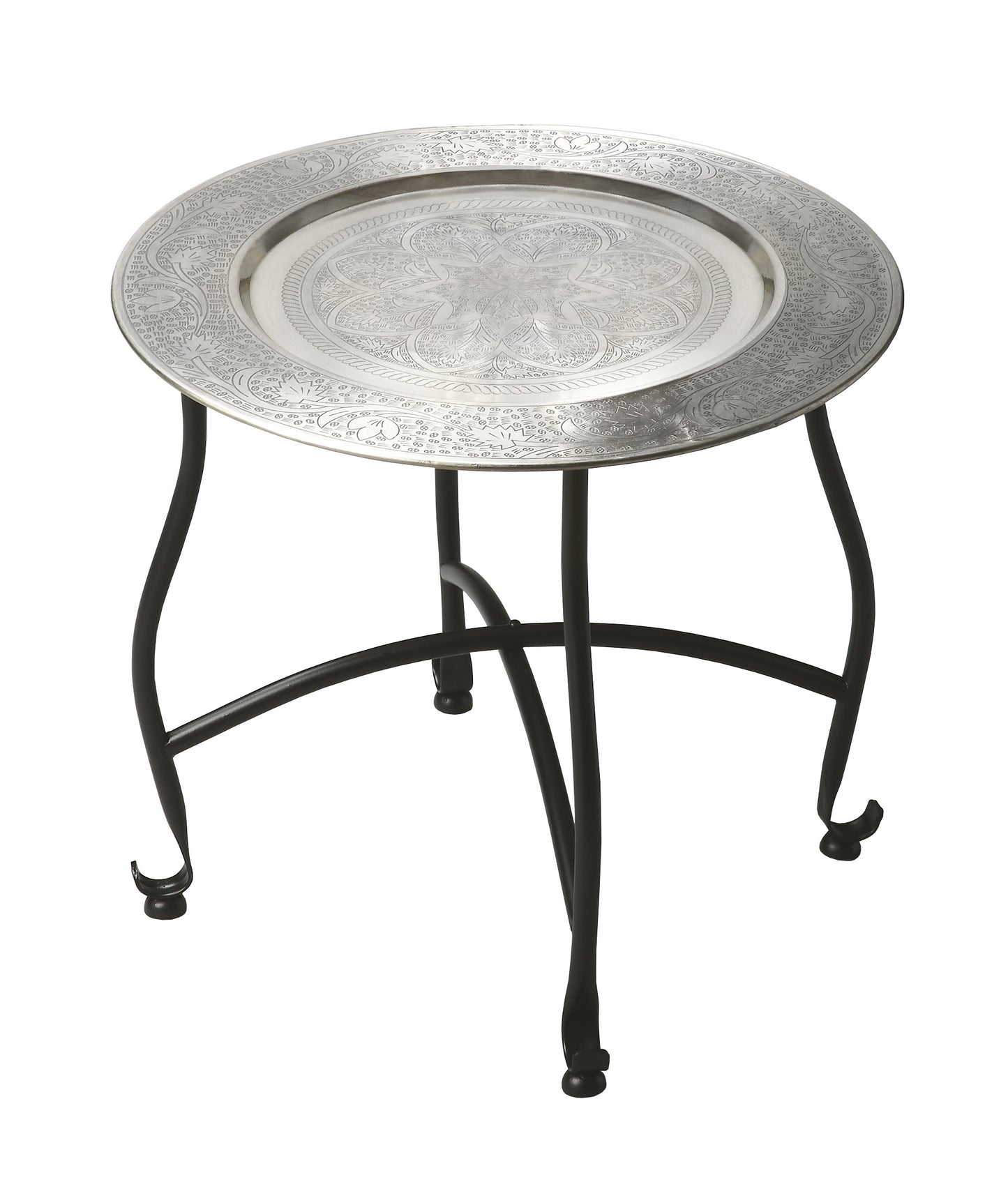 14" Black And Silver Aluminum Round End Table