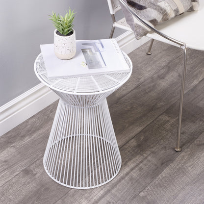 18" White Cinched Iron Round Top End Table