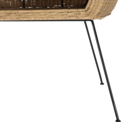 24" Black And Brown Distressed Rattan And Iron Round End Table With Shelf