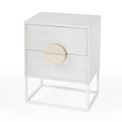 24" White Wood Two Drawer Nightstand
